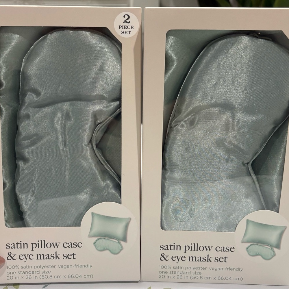 Satin Pillow Case & Eye Mask Set in Light Blue